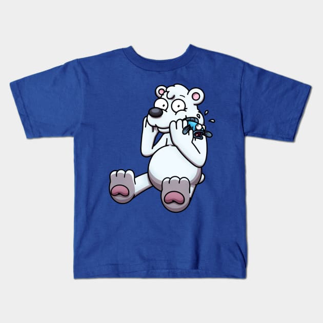 Cartoon Polar Bear Getting Caught Eating Fish Kids T-Shirt by TheMaskedTooner
